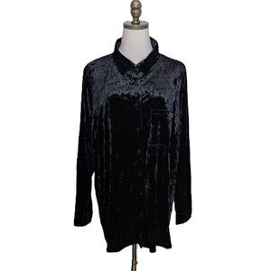 BELLE by Kim Gravel Velvet Blouse Shirt Plus Size 1X Solid Black Button Up